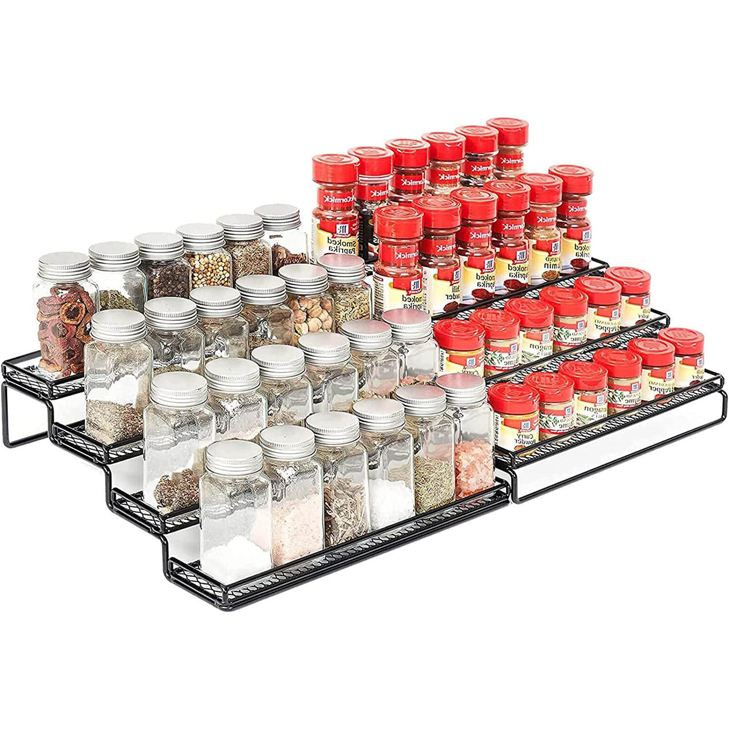 Expandable 4 Tier Spice Jar Shelf Rack Organizer for Cabinet Pantry and Countertop