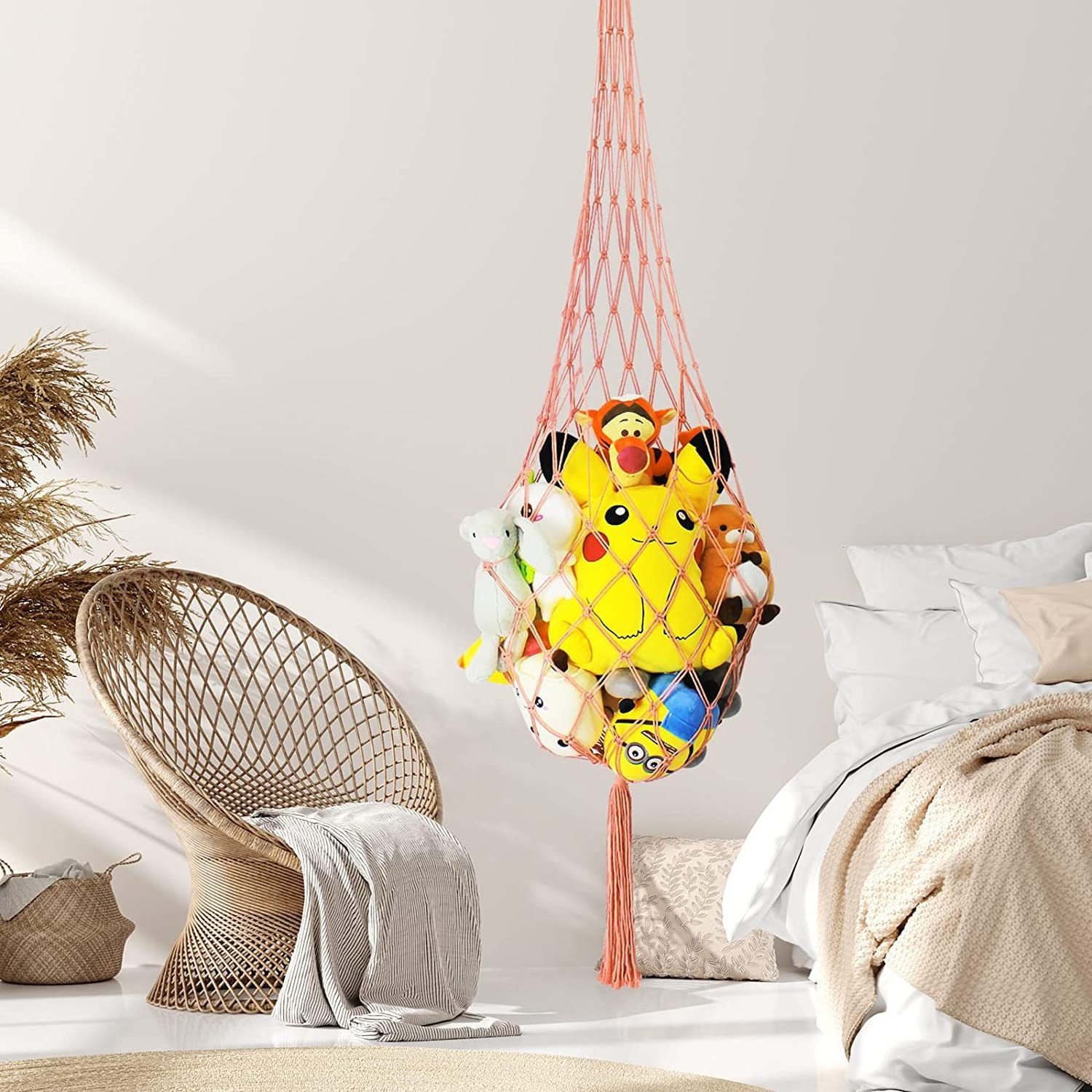 High Quality Mesh Net Macrame Woven Stuff Animal Storage Toy Display Hanging Corner Toy Hammock