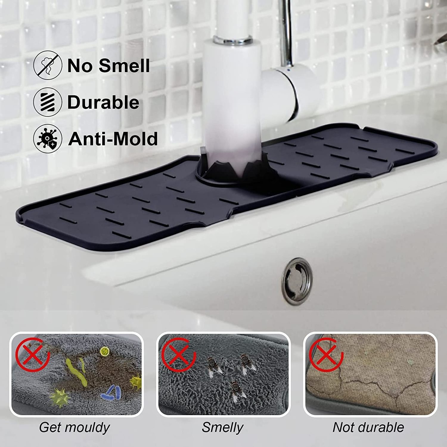 Hot Selling Sink Faucet Silicone Mat Absorbable Draining Water Catcher For Kitchen Sink Splash Guard