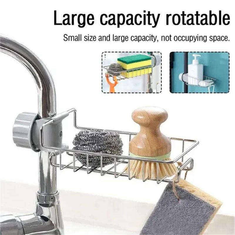 Hot selling Stainless Steel Sponge Holder for Kitchen Sink Sponge Holder Over Faucet Kitchen SInk Caddy Organizer