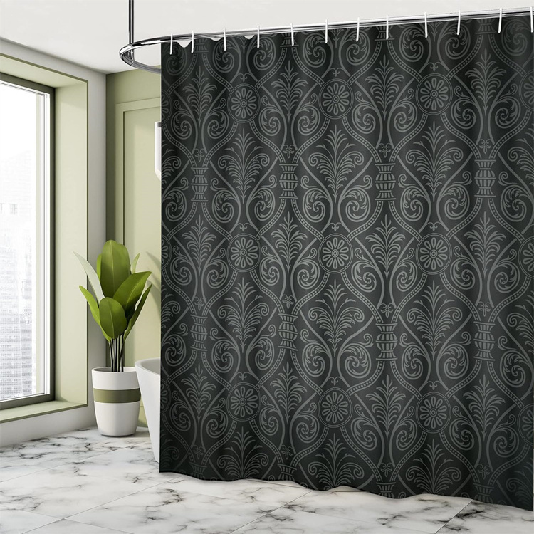 Damask Antique Baroque Pattern Printed with Mild Ombre Shade Gothic Waterproof Cloth Fabric Shower Curtain for Bathroom Decor