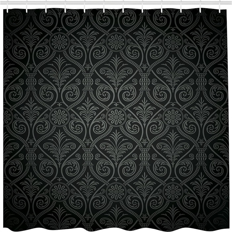 Damask Antique Baroque Pattern Printed with Mild Ombre Shade Gothic Waterproof Cloth Fabric Shower Curtain for Bathroom Decor