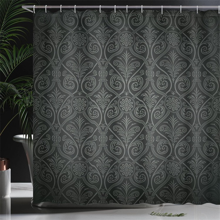 Damask Antique Baroque Pattern Printed with Mild Ombre Shade Gothic Waterproof Cloth Fabric Shower Curtain for Bathroom Decor