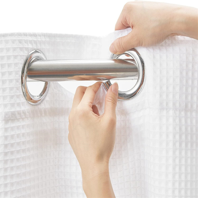 Hotel White Waffle Weave Shower Curtain with Snap-in Liner Cotton Blend Fabric No Hooks Needed Shower Curtain for Bathroom