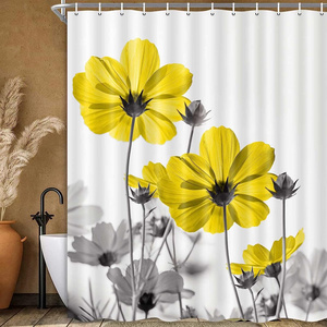 Unique Floral Yellow Shower Curtain Daisy Flower Elegant Wildflower Design Farmhouse Shower Curtains for Bathroom with Hooks