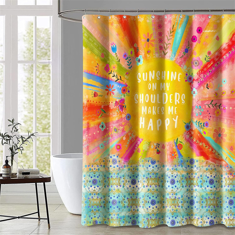 Colorful Rainbow Flower Motivational Sayings Printed Shower Curtain Polyester Fabric Machine Washable Waterproof Shower Curtains