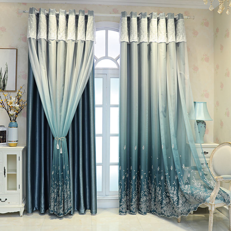 2023 new, style double layer lace embroidery fabric window panel curtains for living room bedroom/