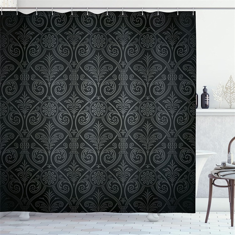 Damask Antique Baroque Pattern Printed with Mild Ombre Shade Gothic Waterproof Cloth Fabric Shower Curtain for Bathroom Decor