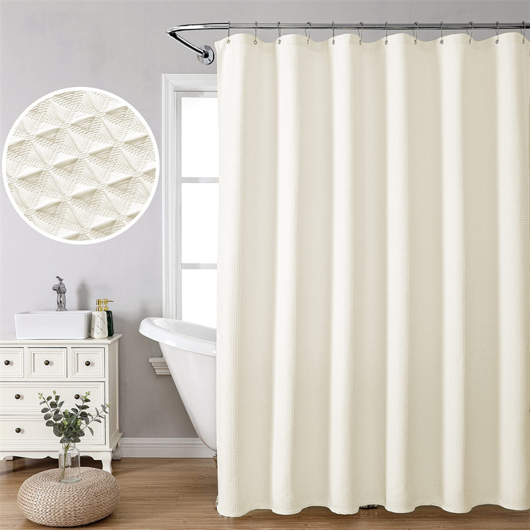 Ready Made Luxury Bathroom Curtain Heavyweight Waffle Weave Waterproof Fabric Shower Curtain for Bathroom and Bathtubs Spa Hotel