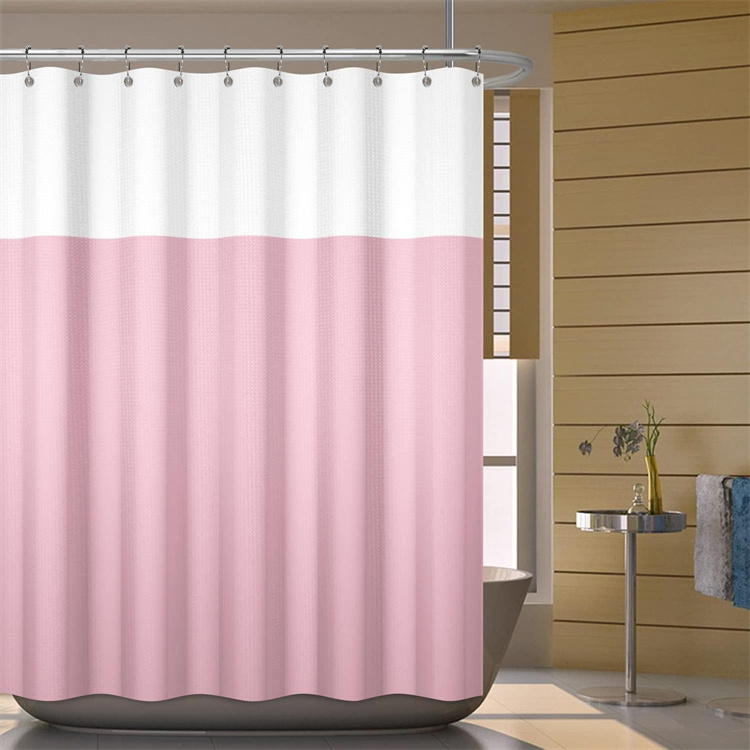 72 X 72 inches Pink Shower Curtain Waffle Woven Textured Hotel Heavy Duty Fabric Waterproof Lining Bathroom Curtains