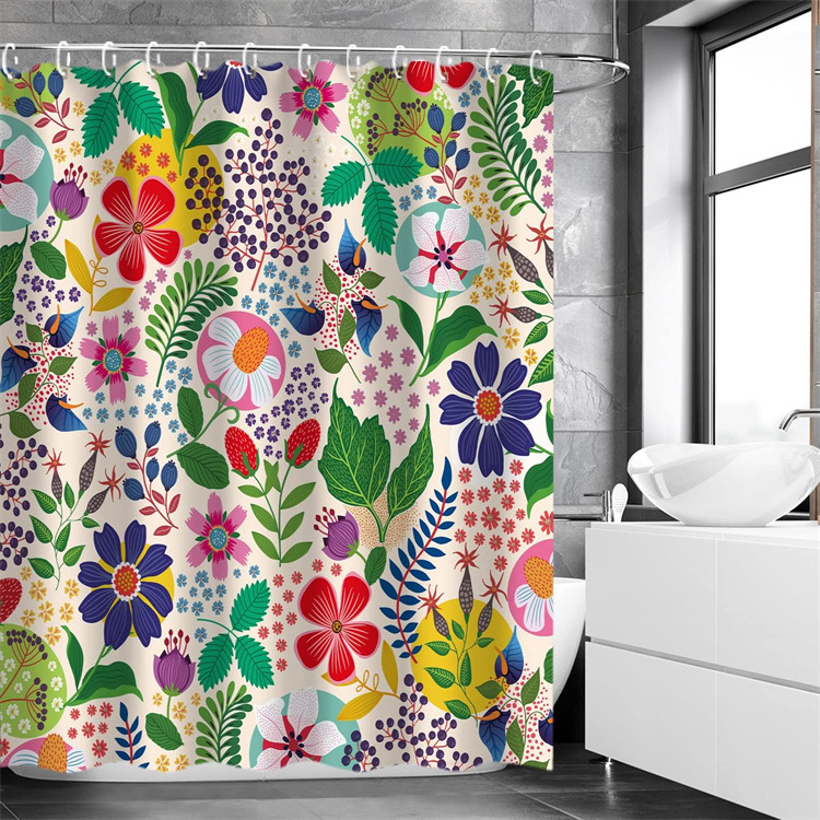 Floral Colorful Printed Shower Curtain Flower Boho Bright Unique Flowered Fabric Bohemian Waterproof Shower Curtain for Bathroom