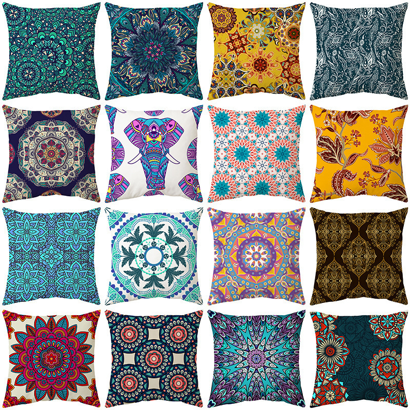 Evil eye decoration Pray new Mandala print pillowcase Mandala peach leather velvet living room cushion cover bedroom