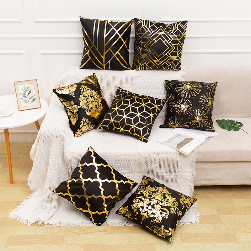 White And Gold Throw Pillow Covers Modern Luxury Pillow case Foil Print Velvet Cushion Cover For Home Decor