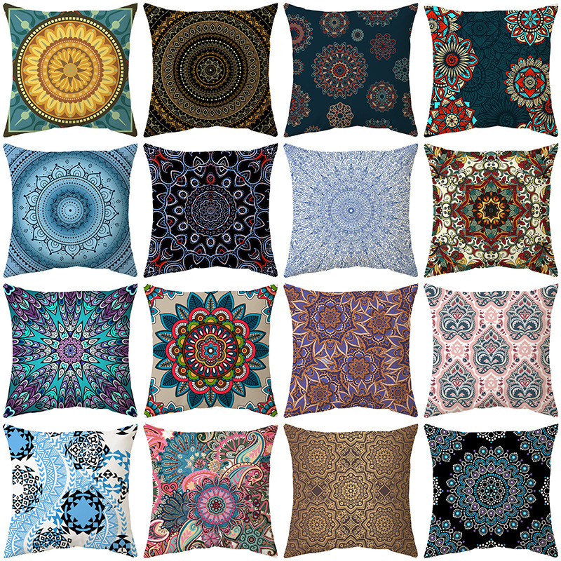 Evil eye decoration Pray new Mandala print pillowcase Mandala peach leather velvet living room cushion cover bedroom