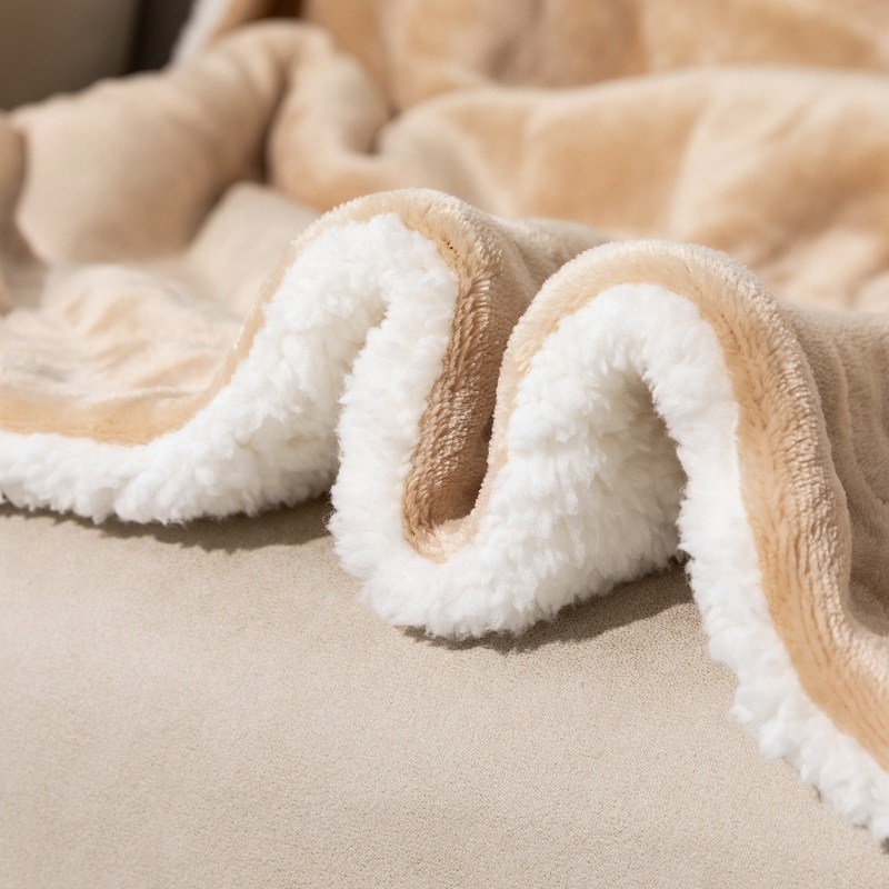 Custom Home Textiles  Plain Thick Throw Plush Wool Sherpa Fleece Blankets For Winter