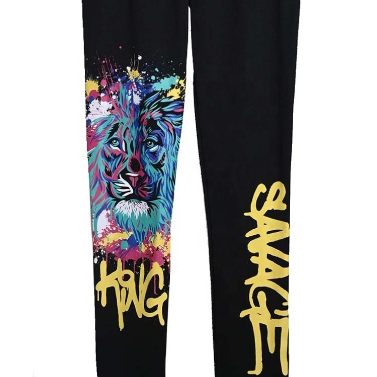 MEN'S 100% POLYESTER SOLID FLEECE COLORFUL LION PRINT  BASIC SWEAT LONG PANT