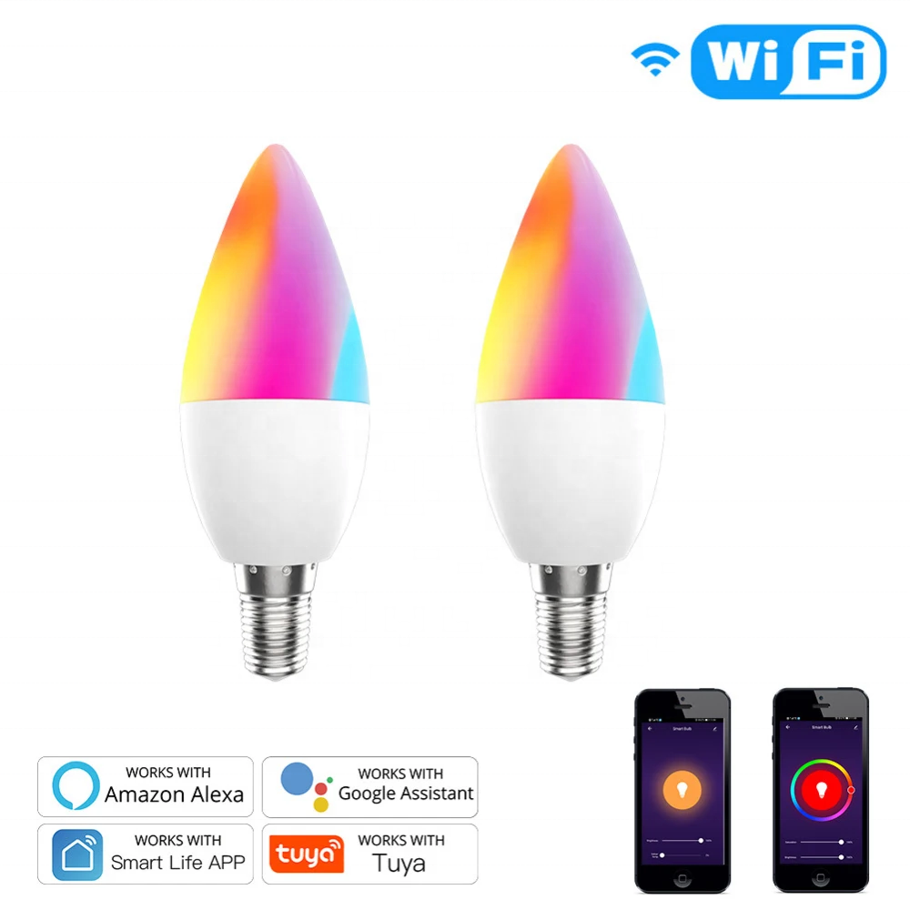 Home Automation Smart Wifi Light Bulbs 5W Dimmable Alexa Smart Life Home TUYA E14 Led Light Bulb