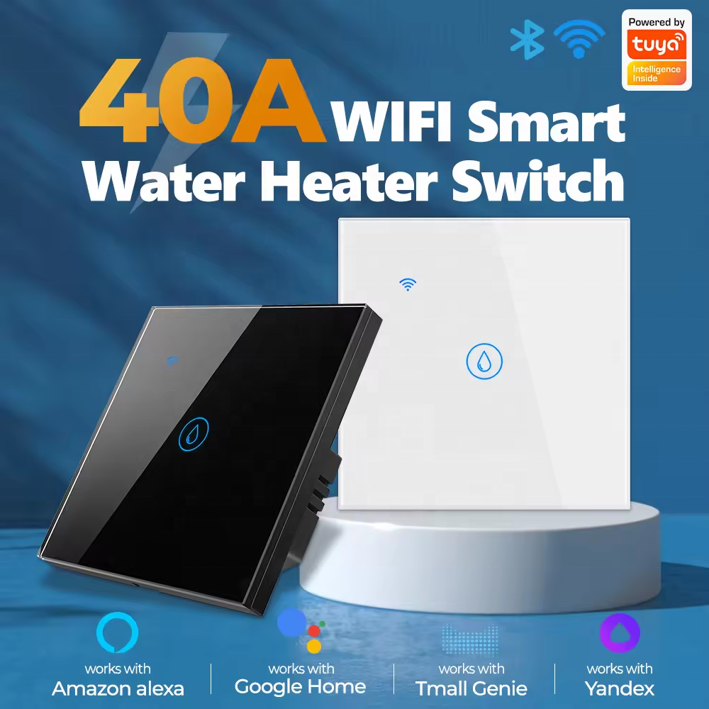 40A Tuya Smart Home WiFi Water Heater Air Conditioning Glass Panel Touch Button Wall Switch With Remote Control Voice Timer