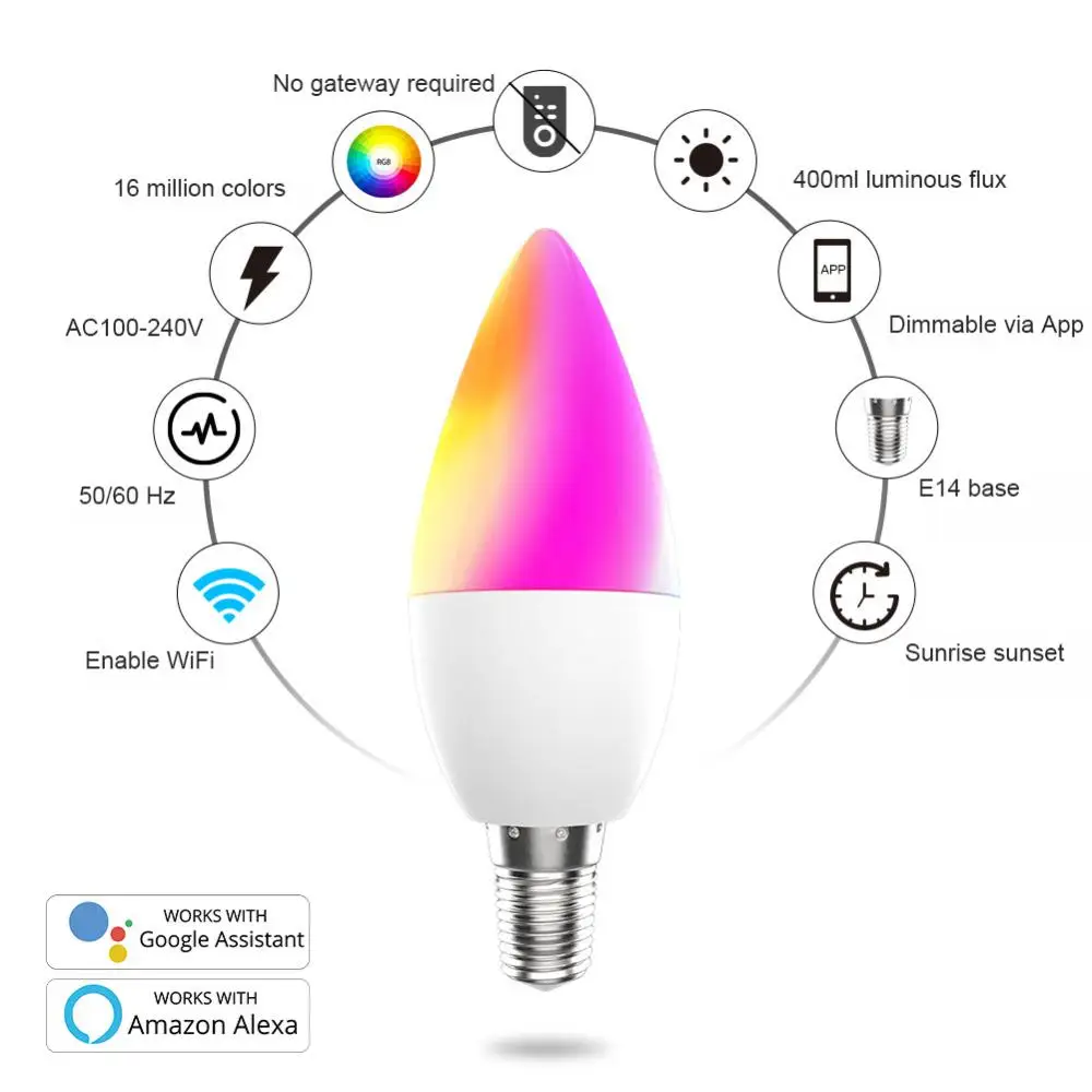 High Quality Bedroom Smart Bulb Support Intelligent and Tuya Smart Life App Control E14 Smart Wifi Led Light Bulb