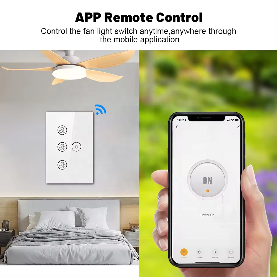 Tuya APP Remote Various Speed Control Smart Wifi Fan Light Switch US Ceiling Fan Lamp Touch Glass Switch