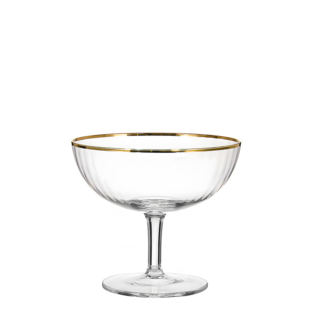 Wholesale Cheap Hand Blown Optic Goblet Juice Glass Crystal Ribbed Wine Glass Cup Iced Tea Glass With Gold Rim for Party Wedding