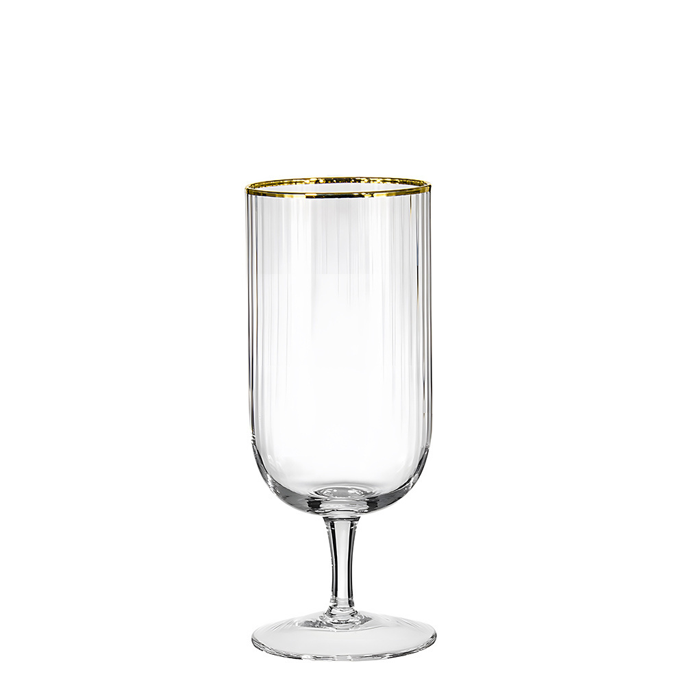 Wholesale Cheap Hand Blown Optic Goblet Juice Glass Crystal Ribbed Wine Glass Cup Iced Tea Glass With Gold Rim for Party Wedding