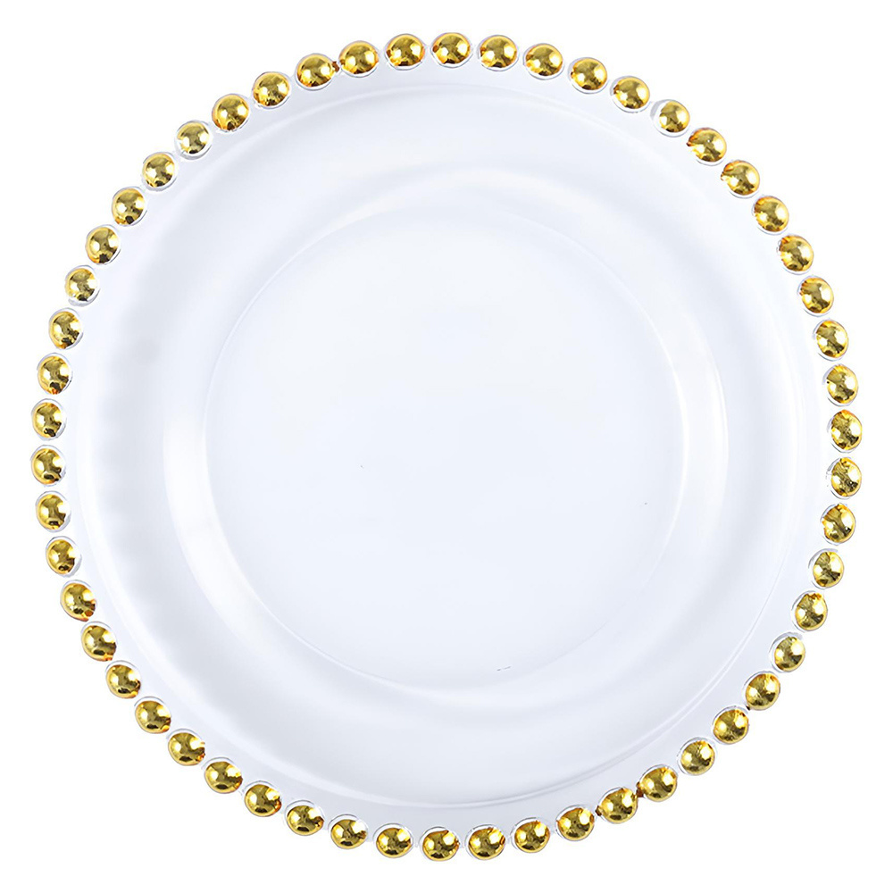 13 Inch Round Gold Beaded Clear Glass Charger Plates for Wedding Dinnerwares Christmas party decoration Decorative Tableware Set