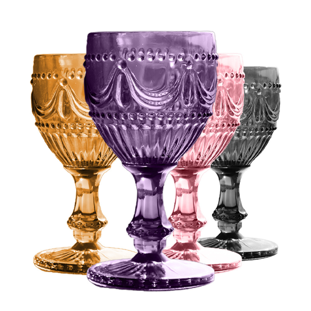 Hotsale Wedding Drinking Purple Glassware Cheap Price Colored Goblet Red Wine Champagne Cup For Juice Water vintage leadfree cup