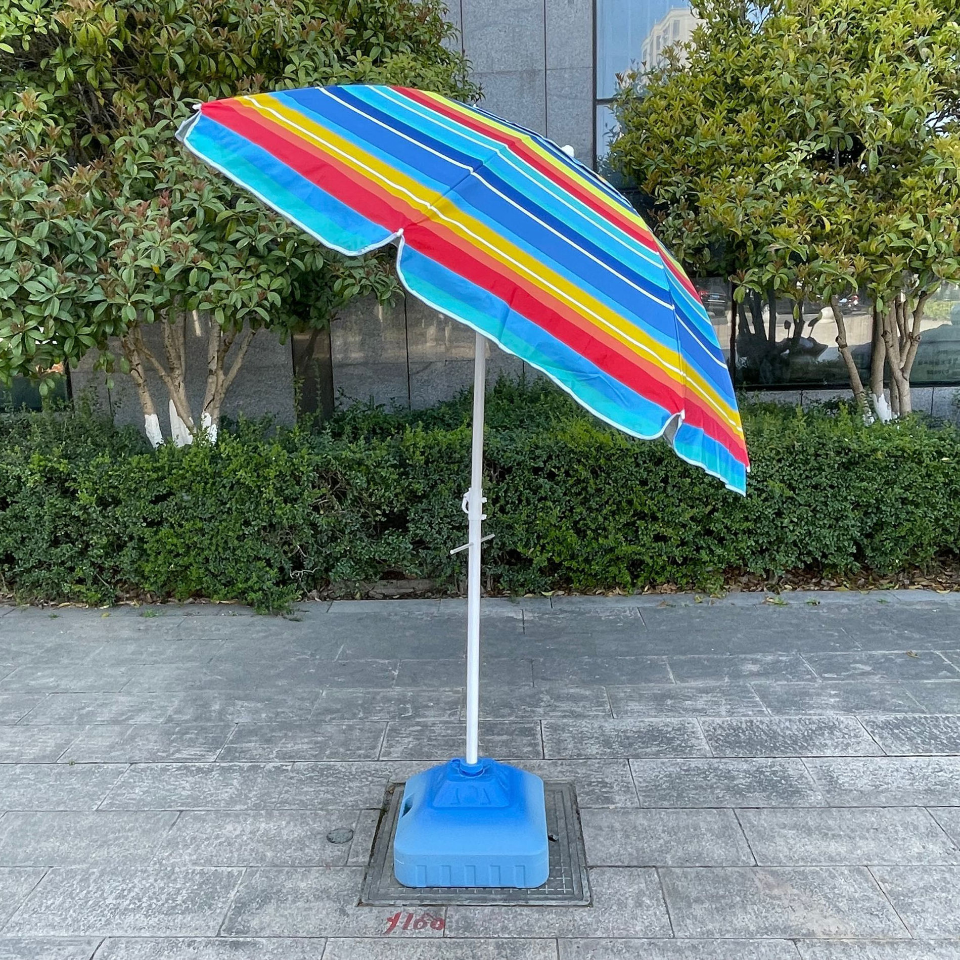 6ft New Pattern Cheap Sun Beach Umbrella Customer Design Promotional Portable Stripe Polyester Beach Umbrella