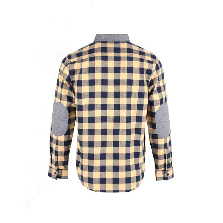 2023 Unique and stylish fashion design elbow with a small patch yellow plaid men's long sleeve multi color options flannel shirt