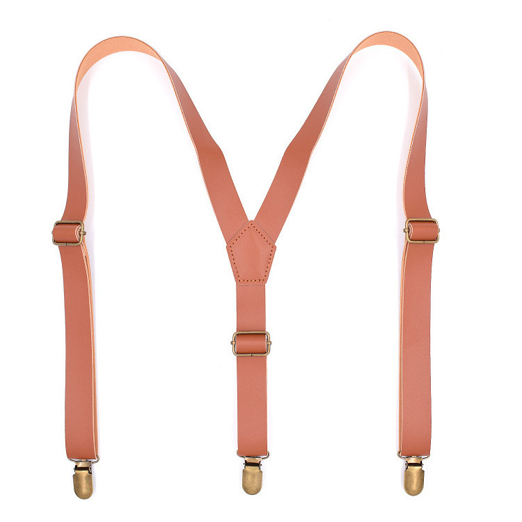 Man's Custom Design Logo 3 Clips Brown Leather Brace Suspenders straps for men