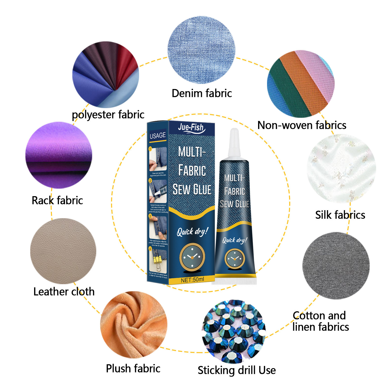 New Arrival JUE-FISH Multi-Fabric Sew Glue Clothes Jeans Sewing Glue Adhesive Mending Glue