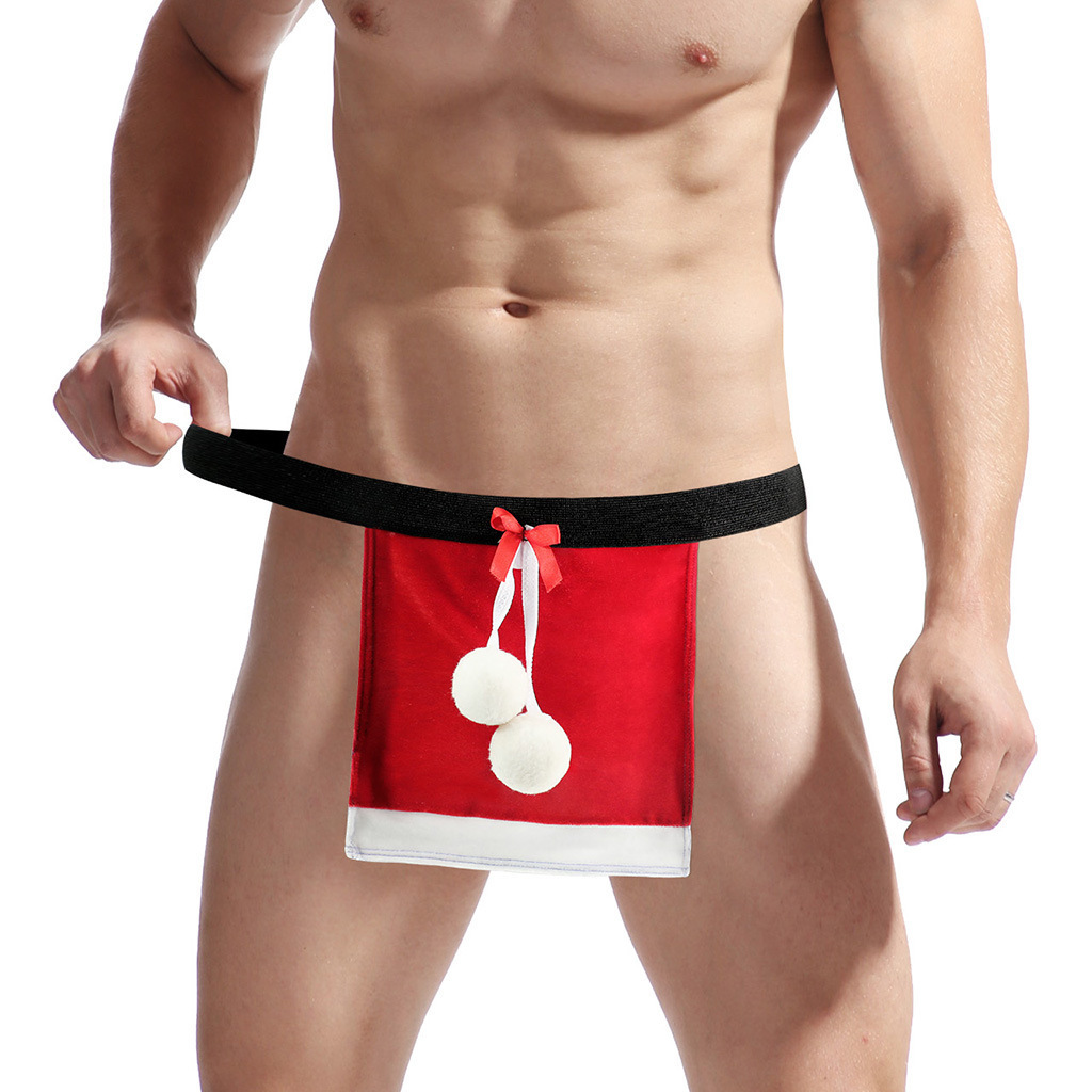 Best Selling G-Strings Sexy Men Christmas Holiday Velvet T-back Thongs Role Play Costume