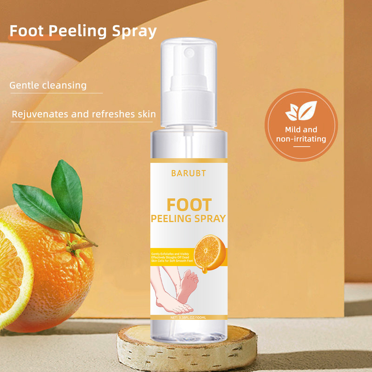 Private Label Barubt Mild Non-irritating Vegan Foot Peeling Spray Dark Spot Removal Joint Whitening Foot Body Exfoliator Scrub