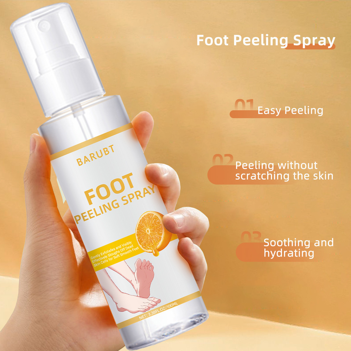 Private Label Barubt Mild Non-irritating Vegan Foot Peeling Spray Dark Spot Removal Joint Whitening Foot Body Exfoliator Scrub