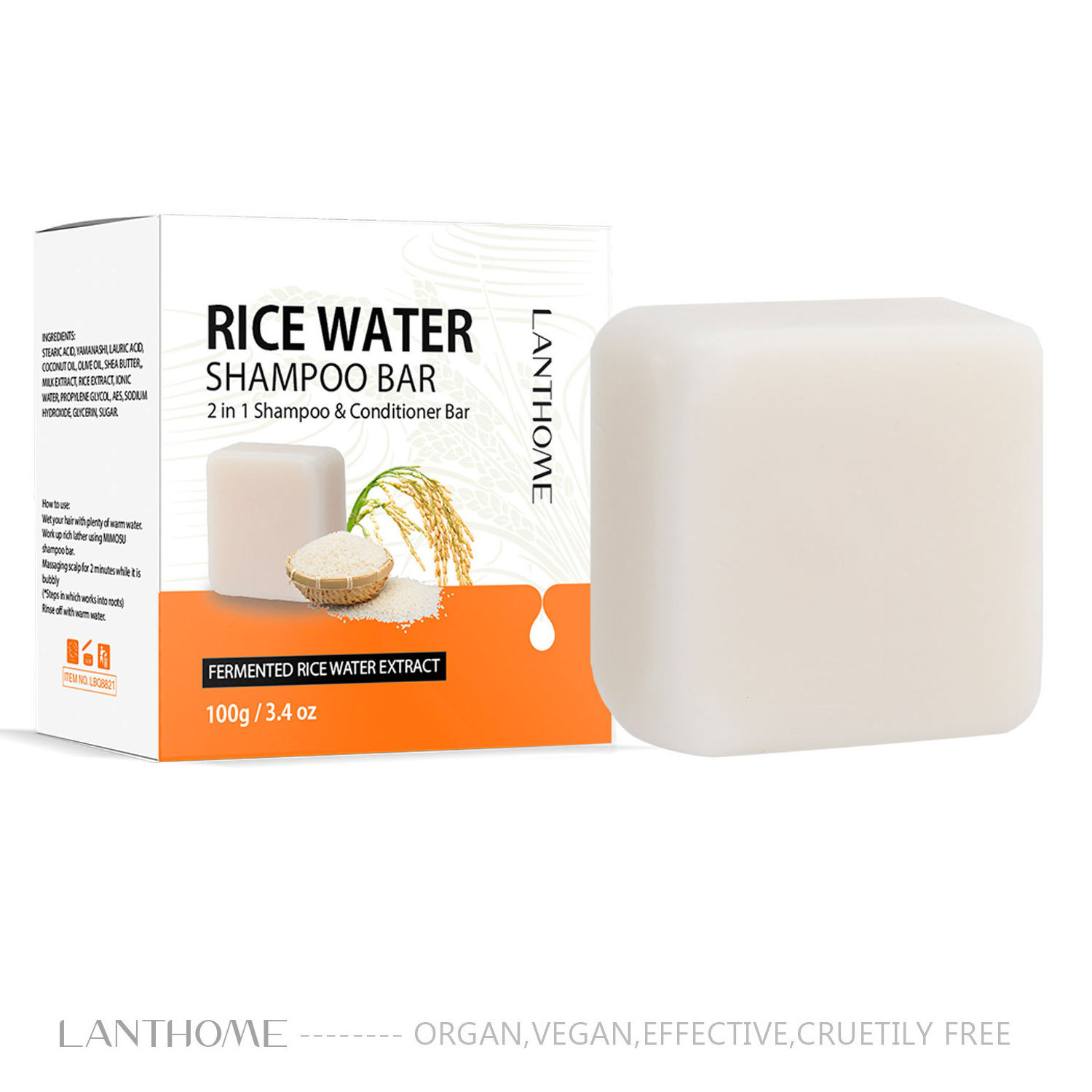 Lanthome High Quality Organic Moisturizing Recovery Dry Damaged Hair Rice Water Hair Soap 100ml