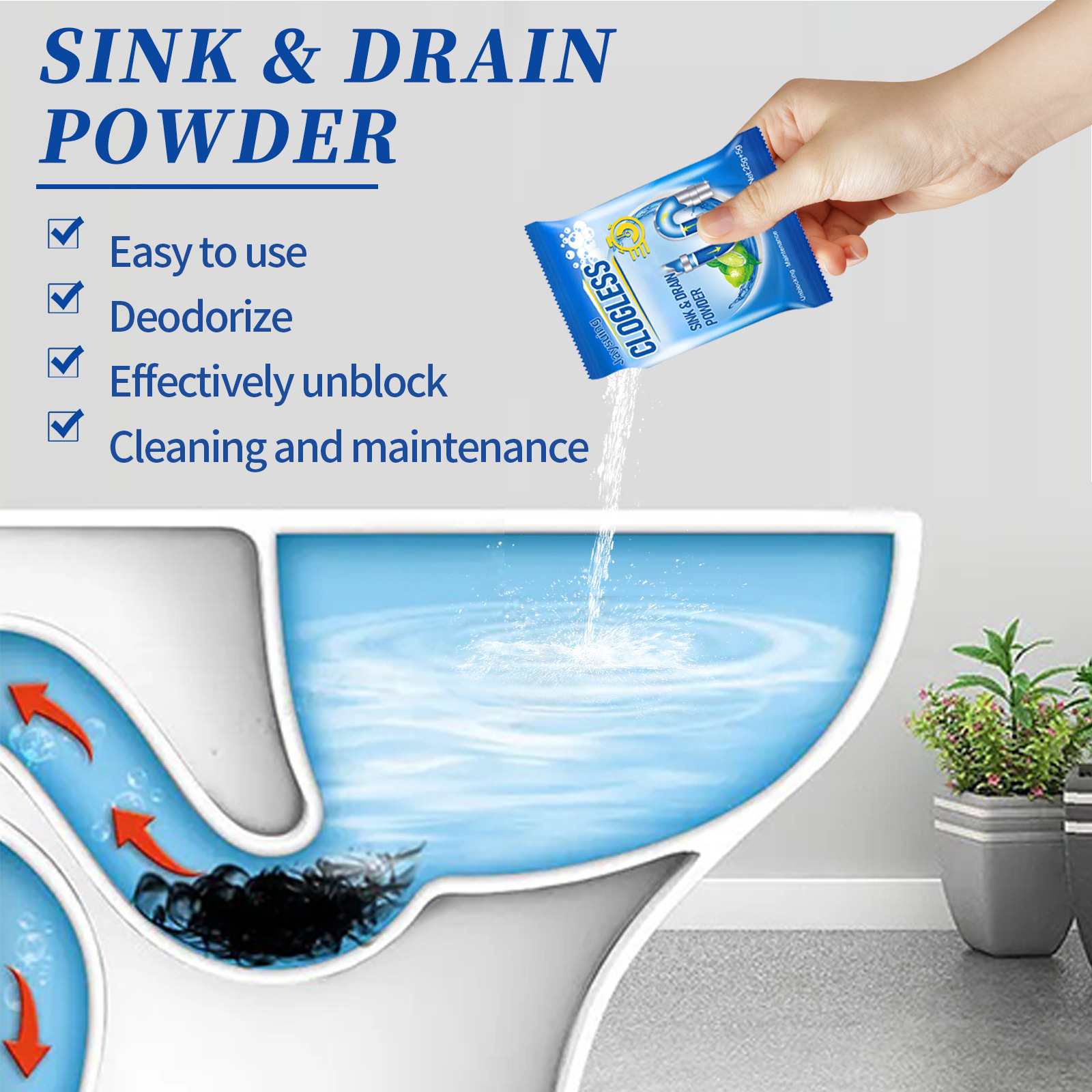 Bestselling household toilet and kitchen deodorizing and strong dissolving pipeline unblocking agent