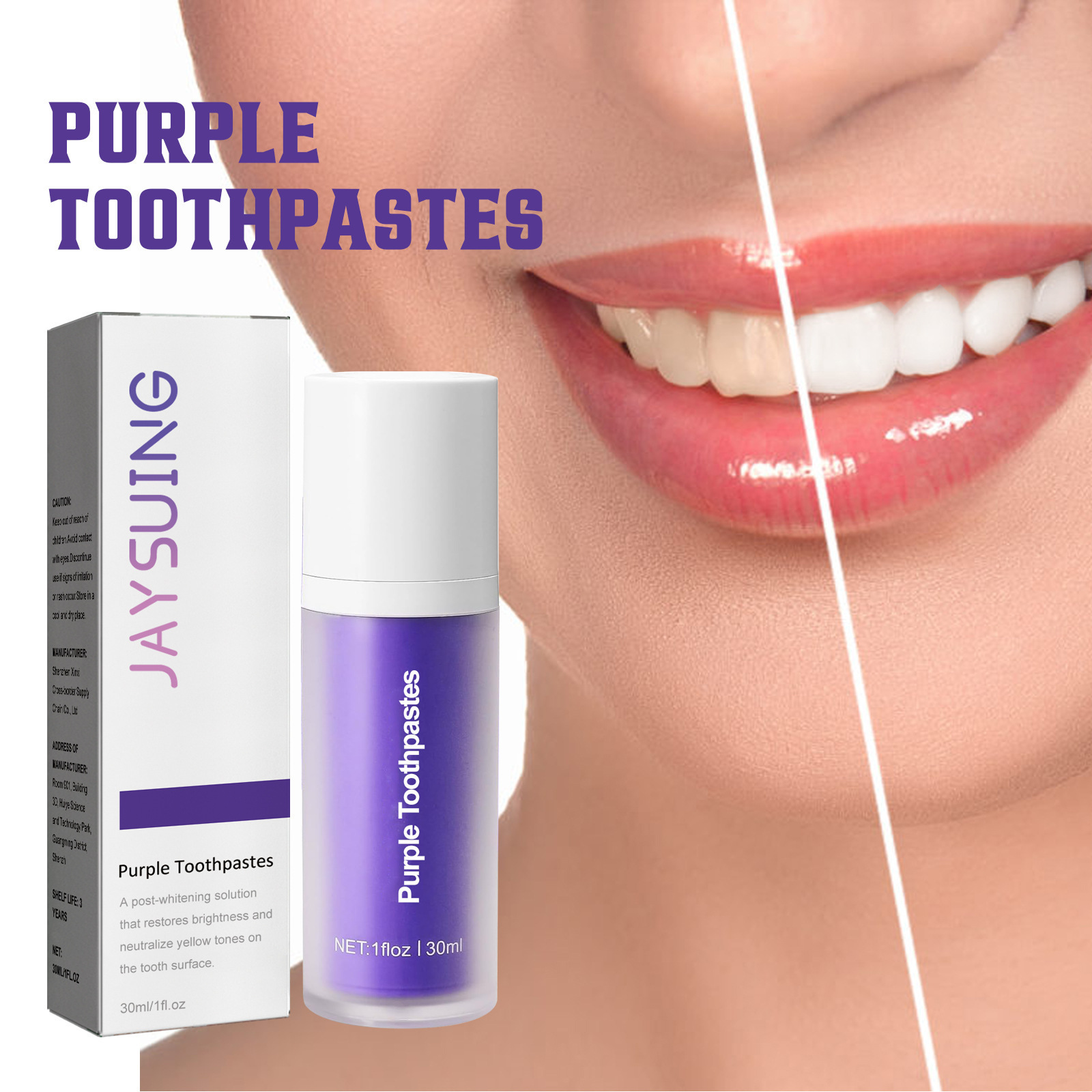 Jaysuing Wholesale Purple Tooth Whitening Toothpaste for Cleaning Stains Whitening Toothpaste