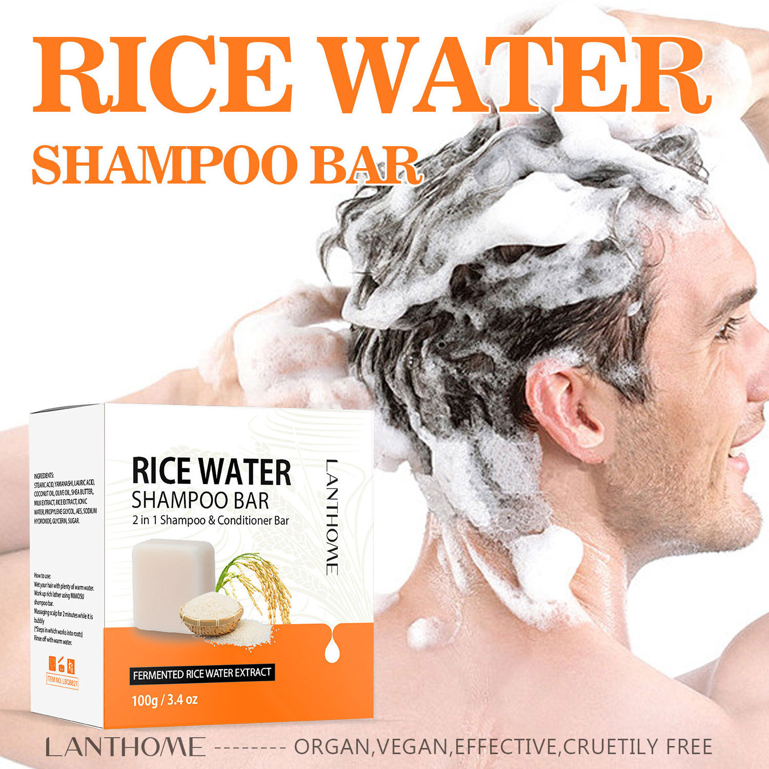 Lanthome High Quality Organic Moisturizing Recovery Dry Damaged Hair Rice Water Hair Soap 100ml