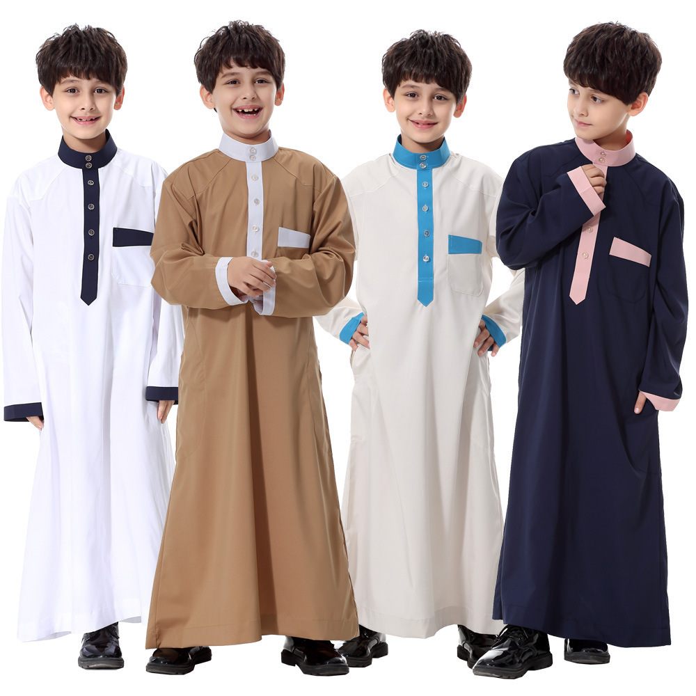 Popular Islamic Clothing Boy Jubba Thobe Abaya Kaftan Robe For Kids Saudi Arab Children Muslim Turkish Abaya Boys Thobe