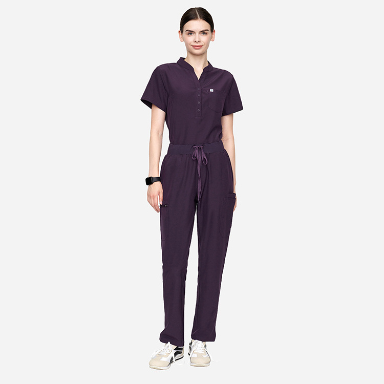 Women Nurse Stretch Scrubs Set Tops Jogger Scrubs Uniforms Nursing Scrubs Top Drawstring Cargo Pants