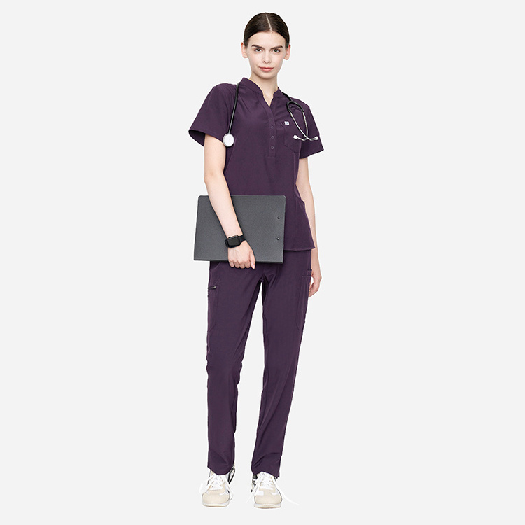 Women Nurse Stretch Scrubs Set Tops Jogger Scrubs Uniforms Nursing Scrubs Top Drawstring Cargo Pants