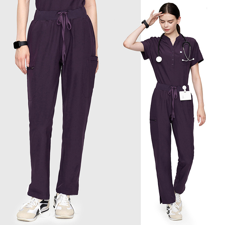 Women Nurse Stretch Scrubs Set Tops Jogger Scrubs Uniforms Nursing Scrubs Top Drawstring Cargo Pants