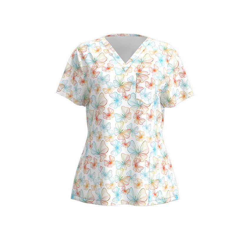 Men Momen V Neck Nursing Scrub Uniforms Printed Scrubs Top Cartoon Medical Uniform Stretch Scrubs Tops