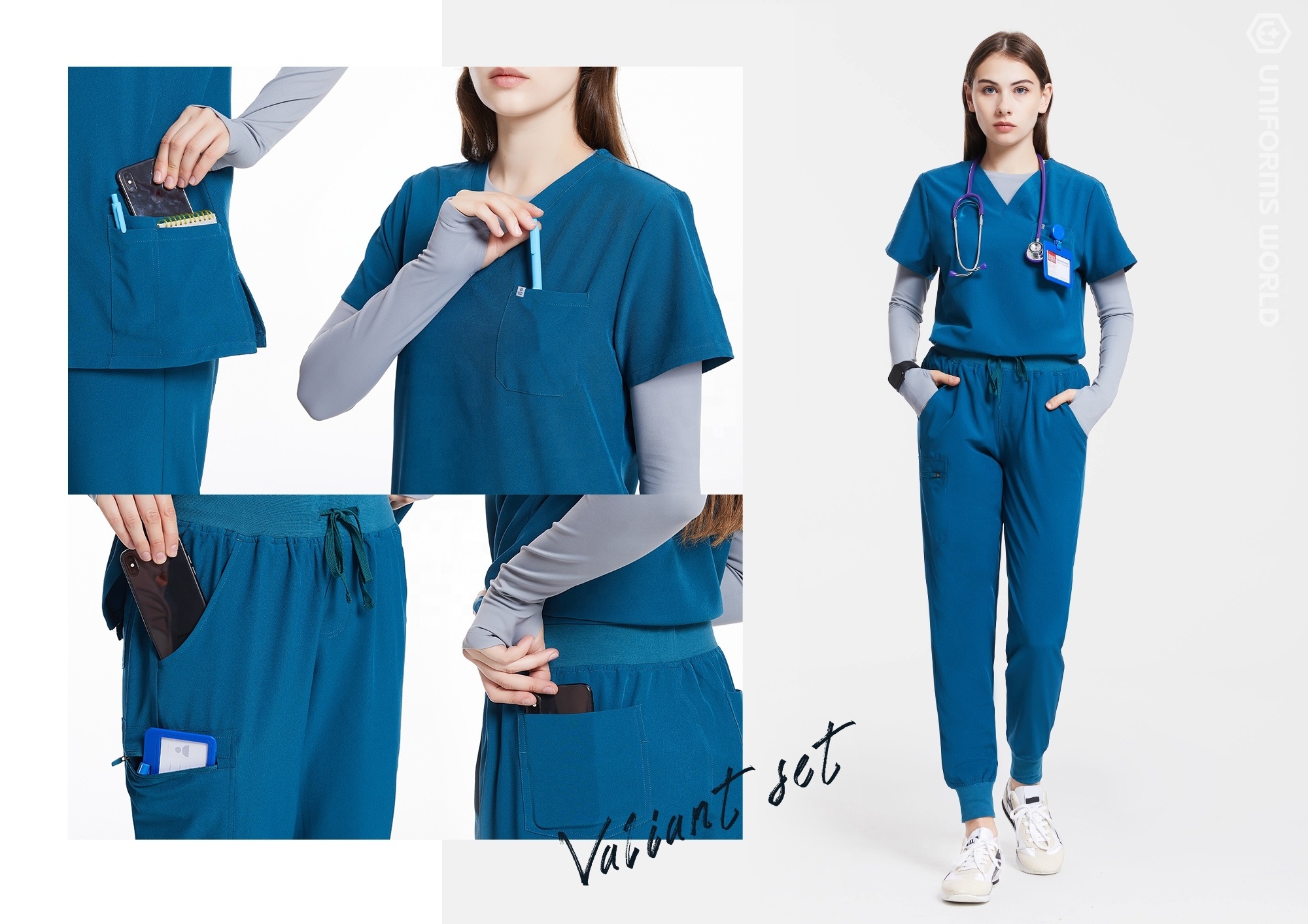 Scrubs Wholesale Nurse Uniforms Scrubs Sets Sexy V Neck Pocket Women Scrubs Medical Uniform Hospital Uniforms Female Top Jogger