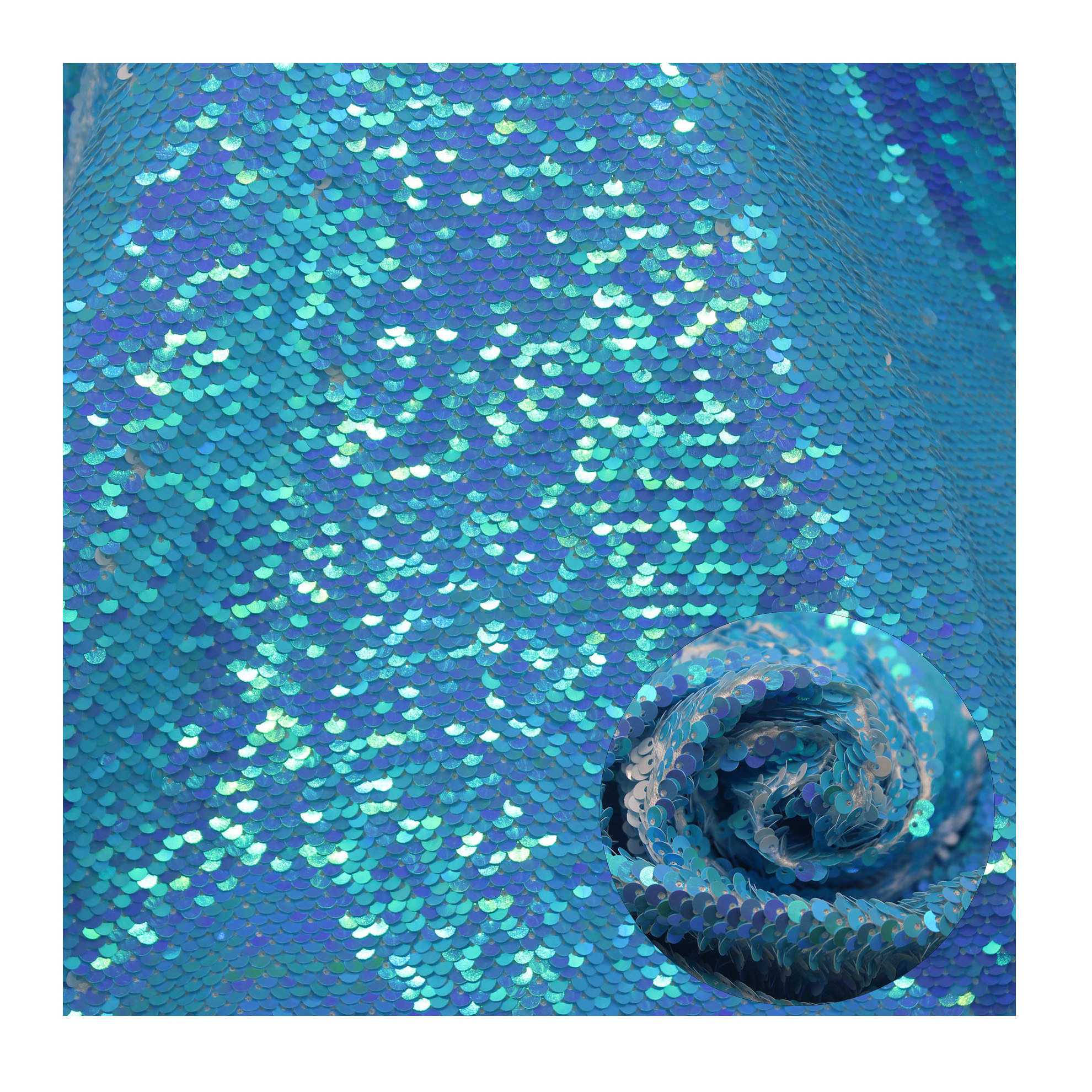 Recycled Wholesale Mermaid Pink Blue Color LOGO Custom Sequin Fabric Embroidery Two-tone Reversible Fabric for women's dresses