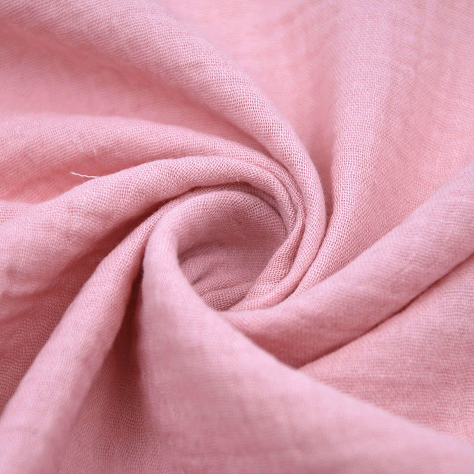 Custom wholesale stock two layer organic baby swaddle blanket crinkle crepe plain dyed muslin 100 cotton double gauze fabric