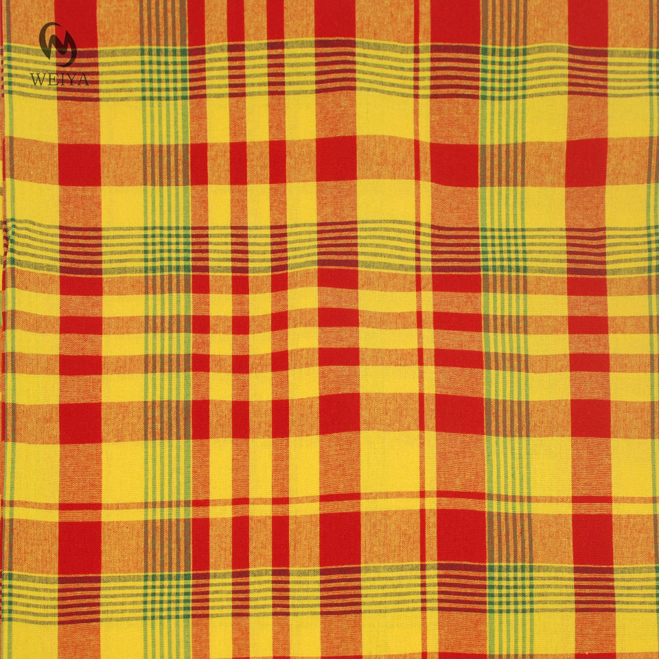 Beautiful customized Yellow bright colour yarn dyed poplin 21s warp gingham madras plaid check 100 cotton fabric for shirts