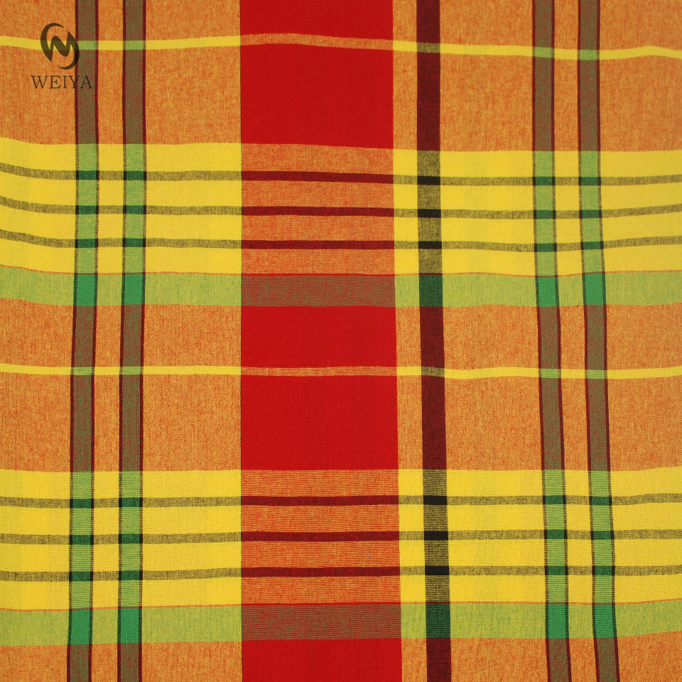 Beautiful customized Yellow bright colour yarn dyed poplin 21s warp gingham madras plaid check 100 cotton fabric for shirts