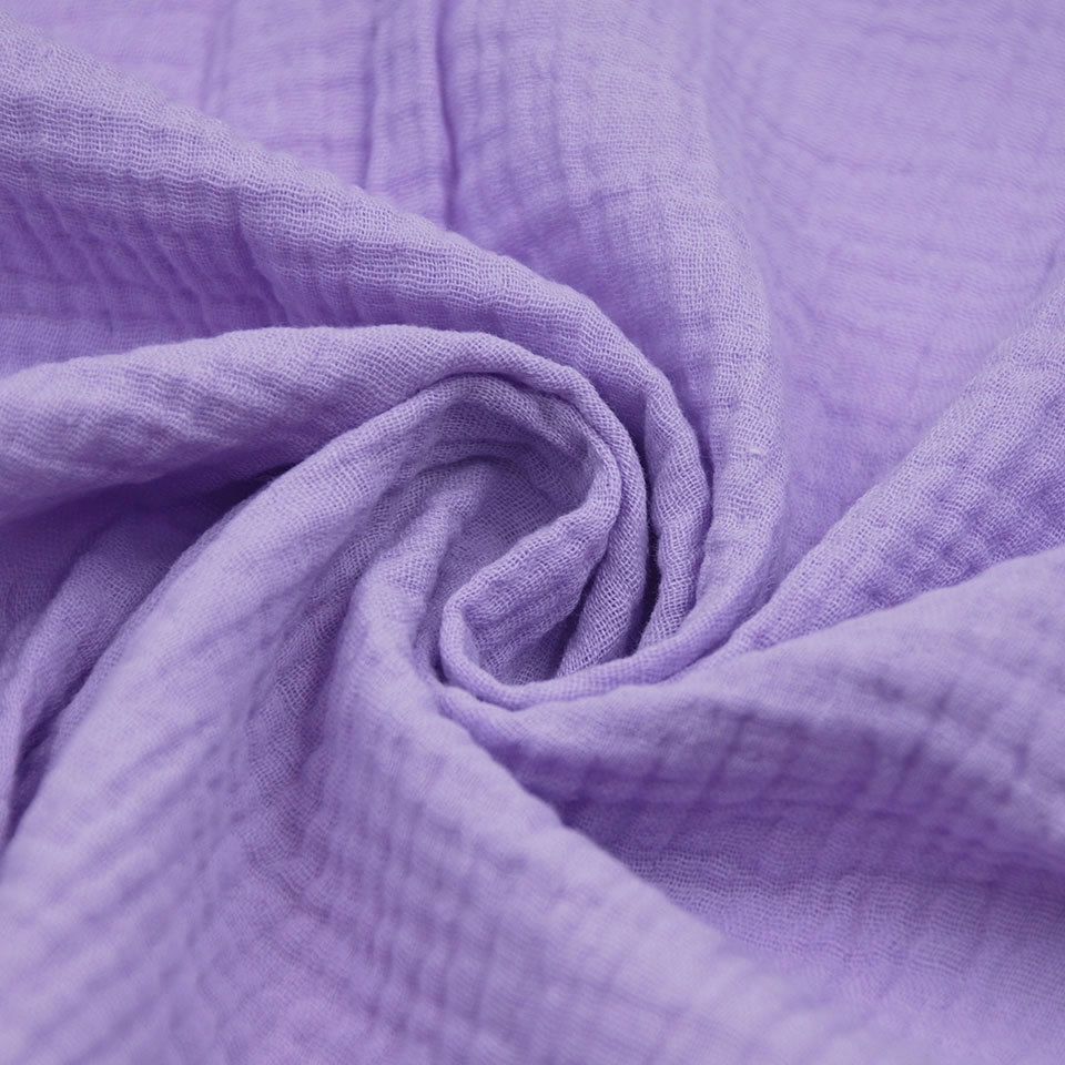 Custom wholesale stock two layer organic baby swaddle blanket crinkle crepe plain dyed muslin 100 cotton double gauze fabric